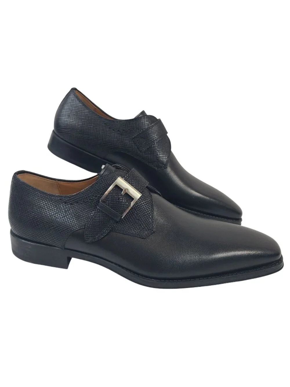 NEW Magnanni Easton Stamp Black Monk Strap Leather Dress Shoes Size 10.5 US